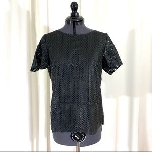 Black faux leather mesh crop top